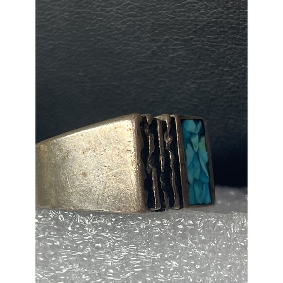 Sterling Silver 925 Tested Men Women Square Ring Blue Turquoise Inlay Size 9,75 - Picture 2 of 16